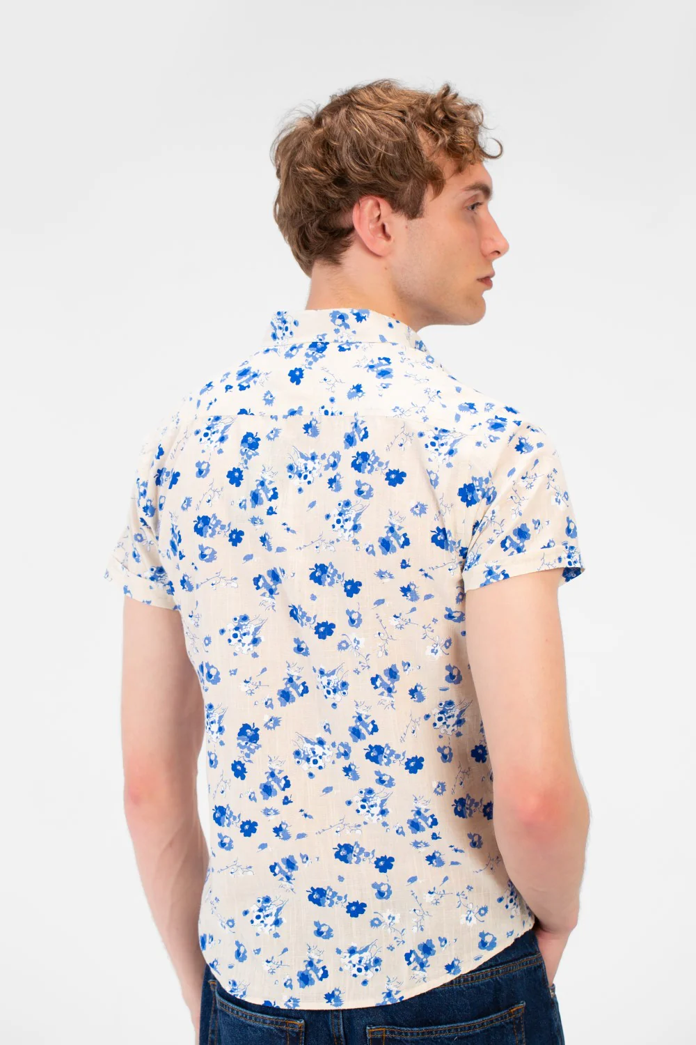 Men's Short Sleeve Floral Print Slim Fit Poplin Shirt - Image 2