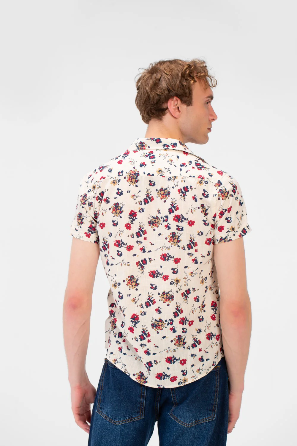 Men's Short Sleeve Floral Print Slim Fit Poplin Shirt - Image 6