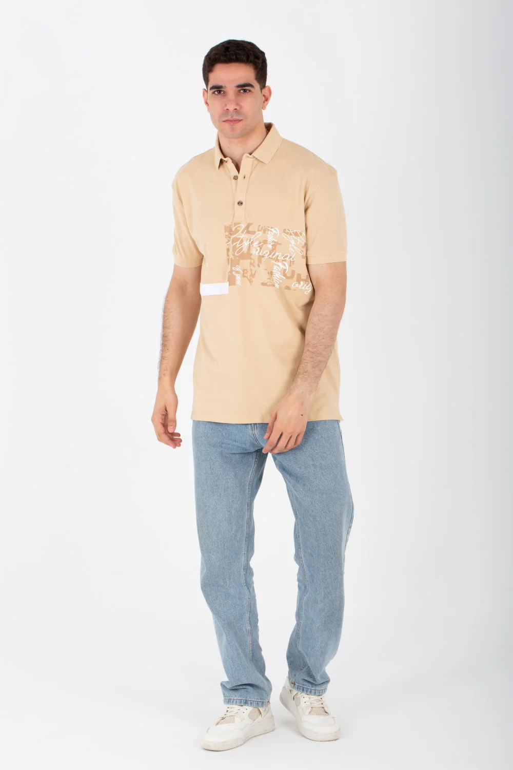 Mens Short Sleeve Slim Fit Polo T-shirt With Front Print