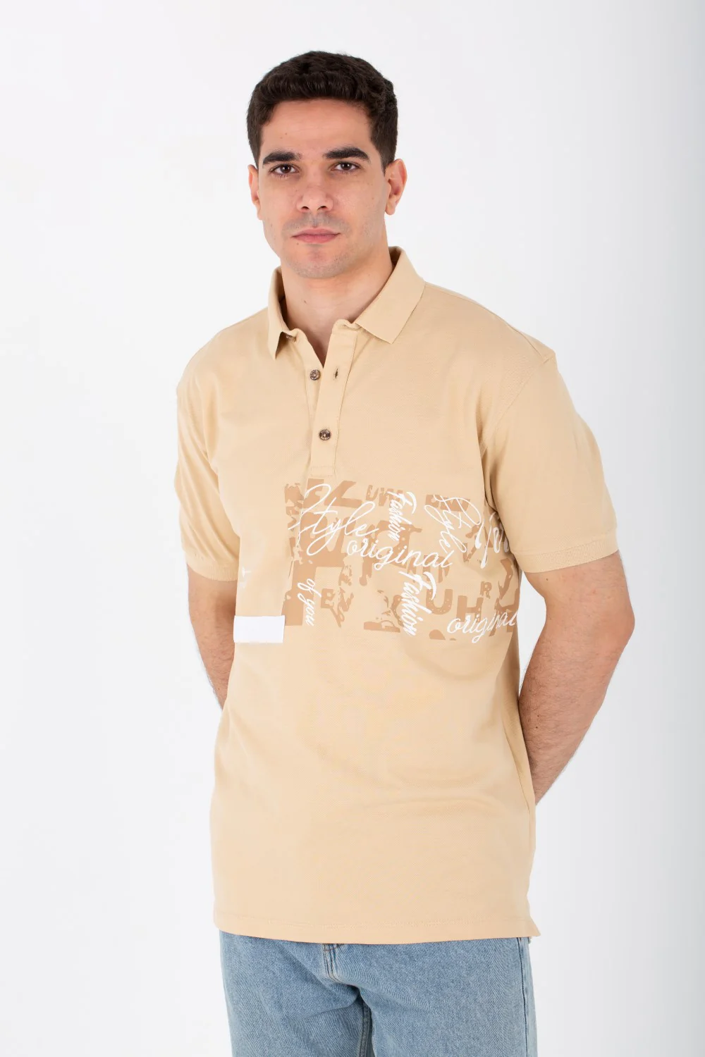 Mens Short Sleeve Slim Fit Polo T-shirt With Front Print - Image 3