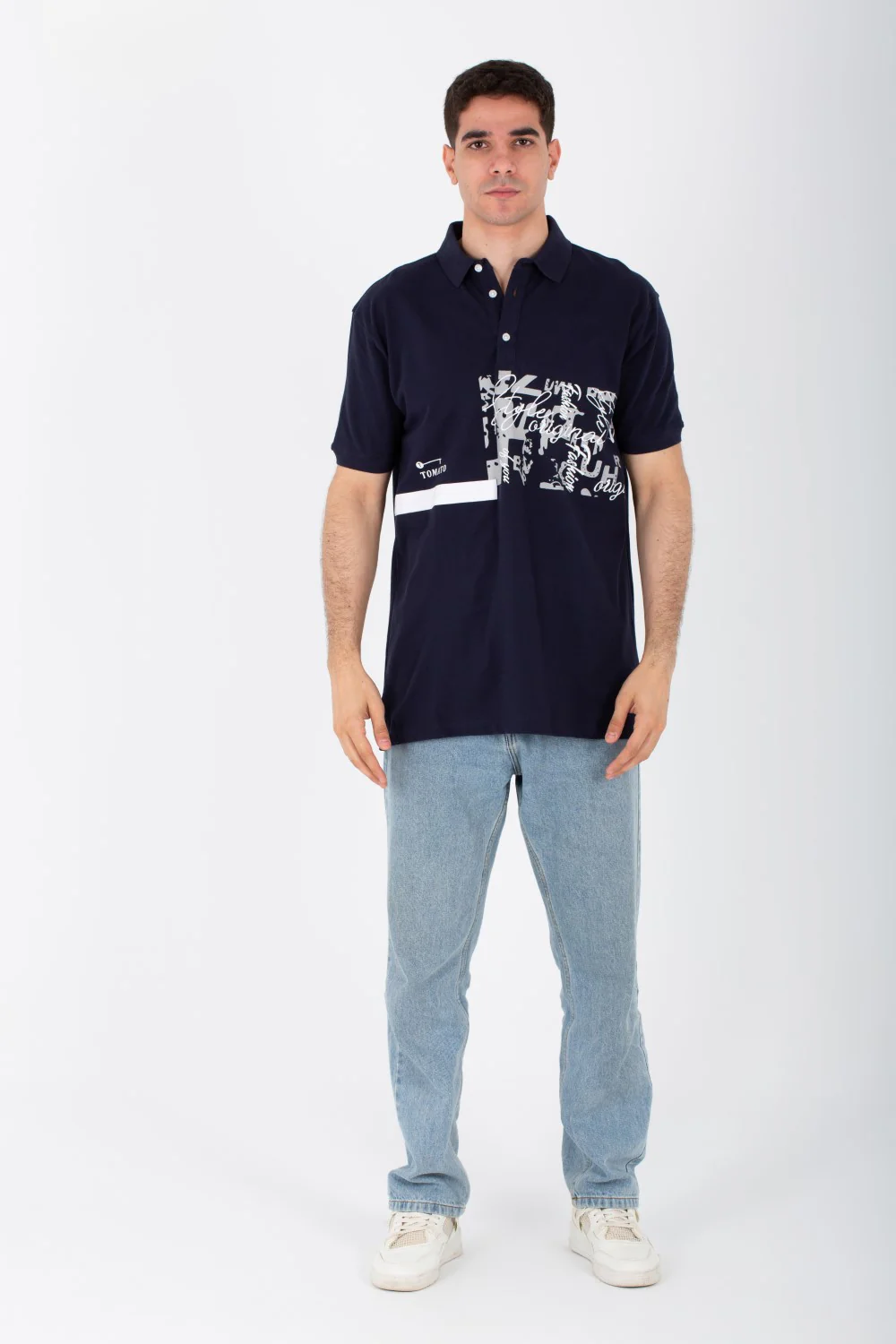 Mens Short Sleeve Slim Fit Polo T-shirt With Front Print - Image 4