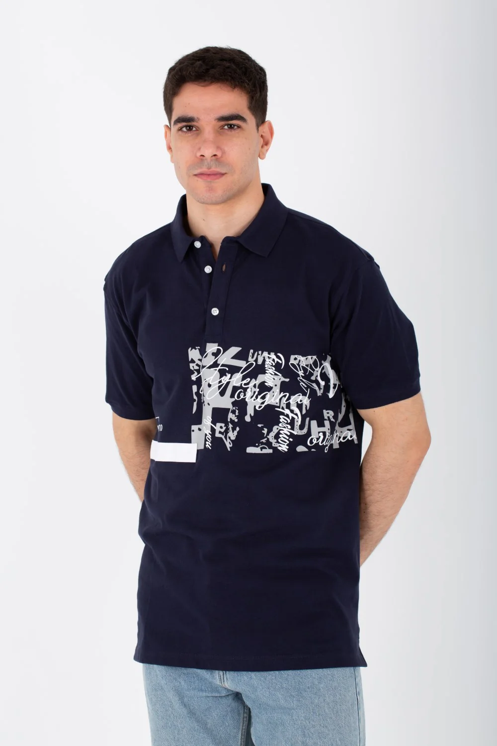 Mens Short Sleeve Slim Fit Polo T-shirt With Front Print - Image 6