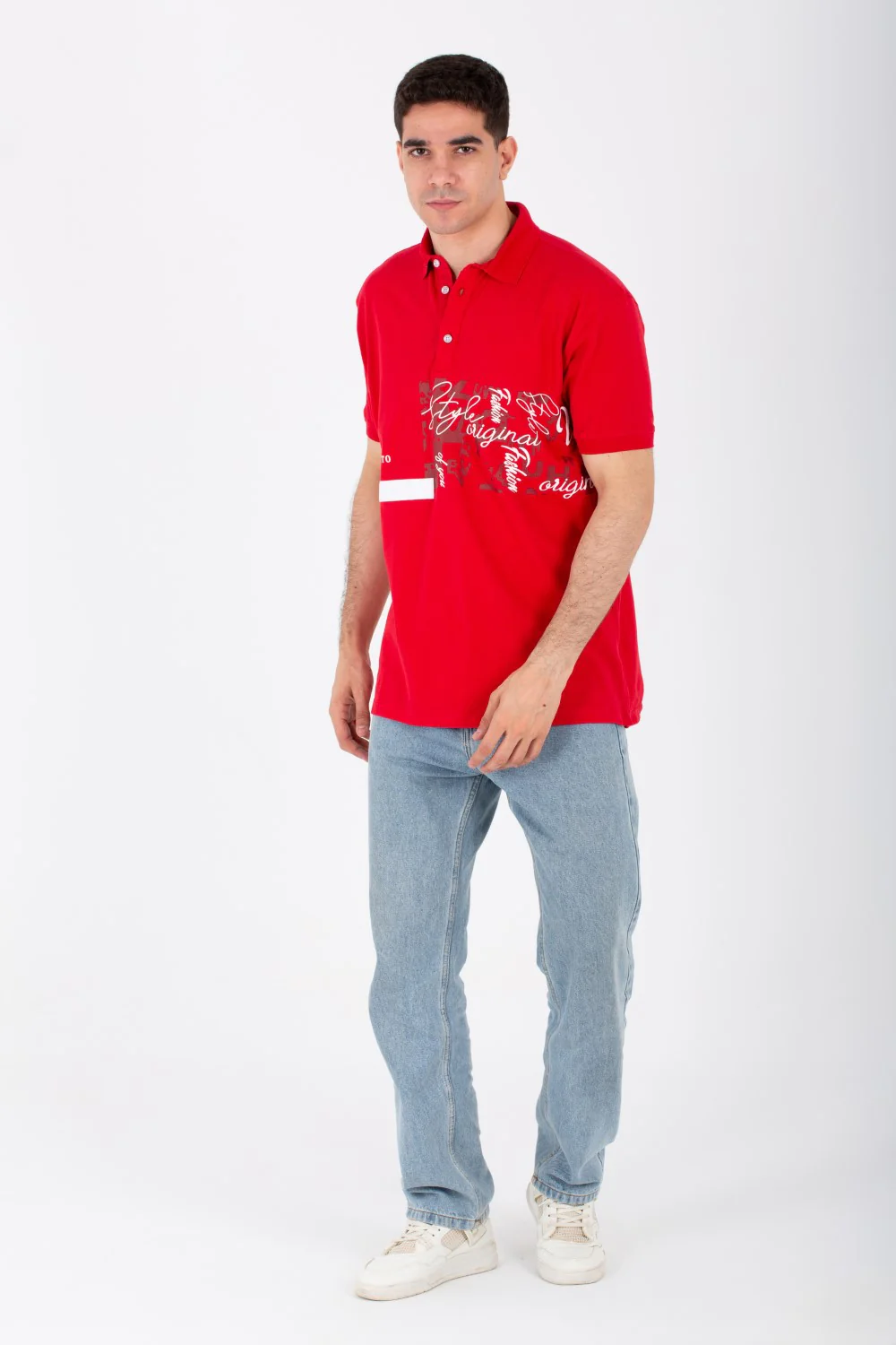 Mens Short Sleeve Slim Fit Polo T-shirt With Front Print - Image 7