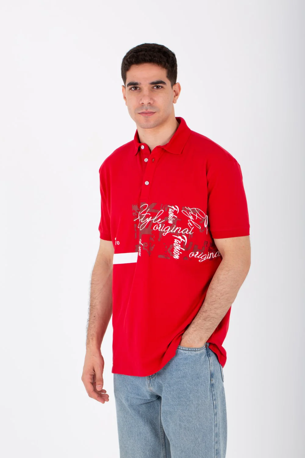 Mens Short Sleeve Slim Fit Polo T-shirt With Front Print - Image 9