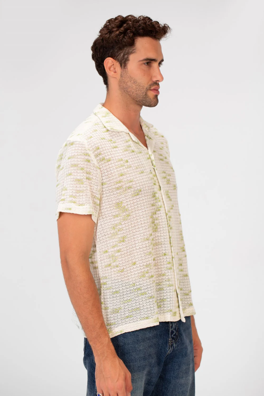 Men's Short Sleeve Slim Fit Transparent Modern Mesh Shirt - Image 11