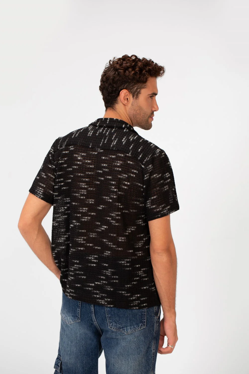 Men's Short Sleeve Slim Fit Transparent Modern Mesh Shirt - Image 6