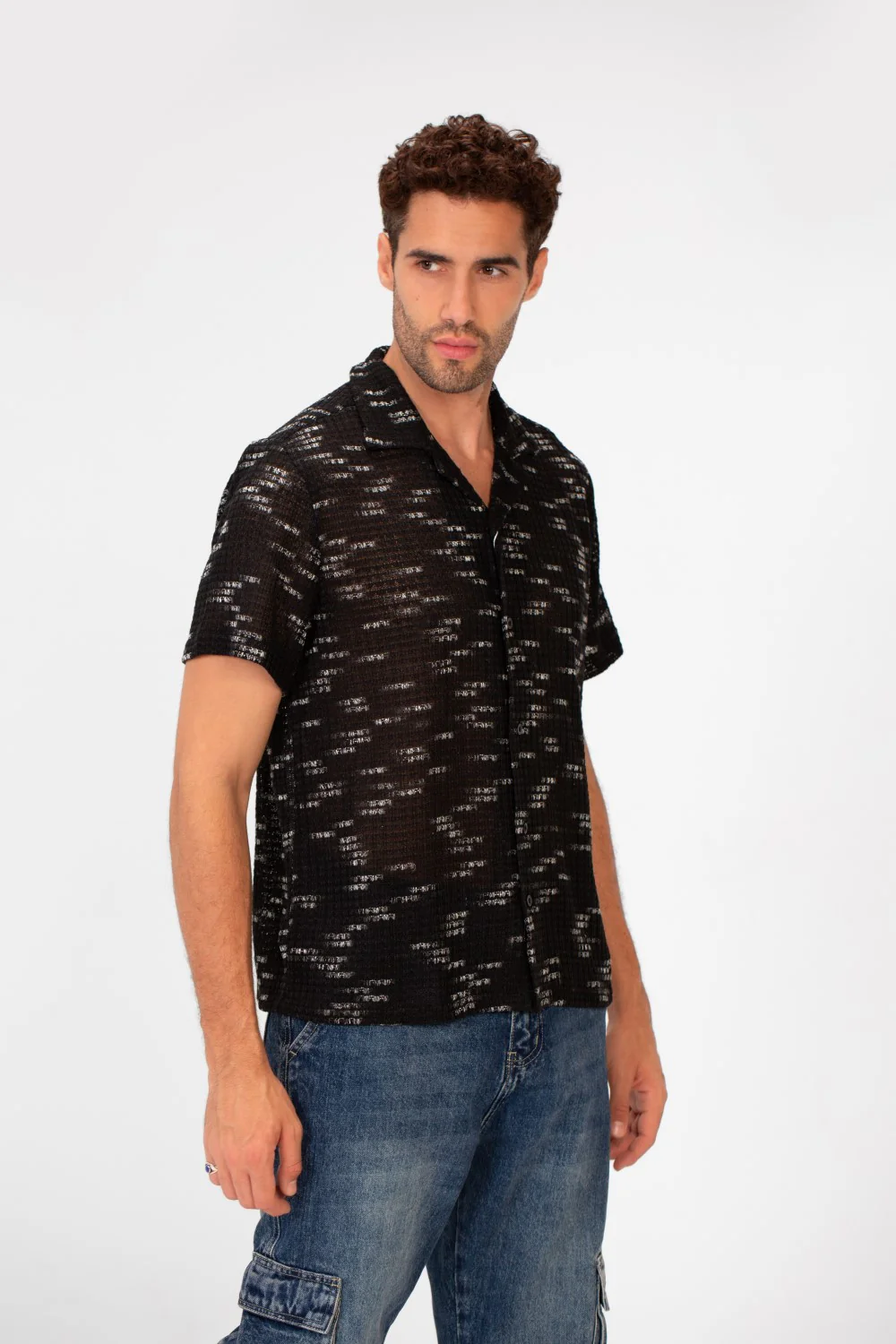 Men's Short Sleeve Slim Fit Transparent Modern Mesh Shirt - Image 7