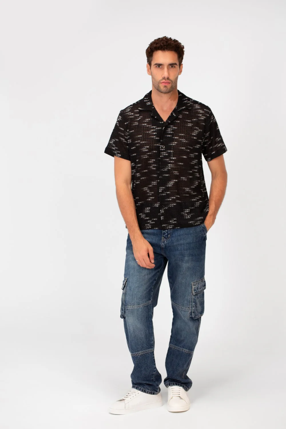 Men's Short Sleeve Slim Fit Transparent Modern Mesh Shirt - Image 8
