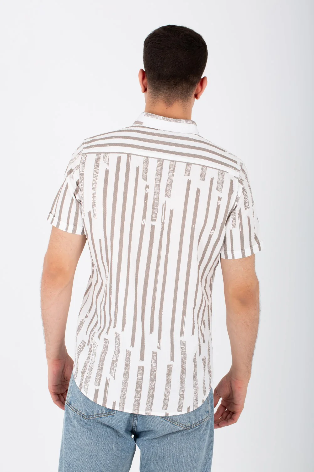 Mens Short Sleeve Striped Slim Fit Shirt In Printed Poplin Material - Image 2