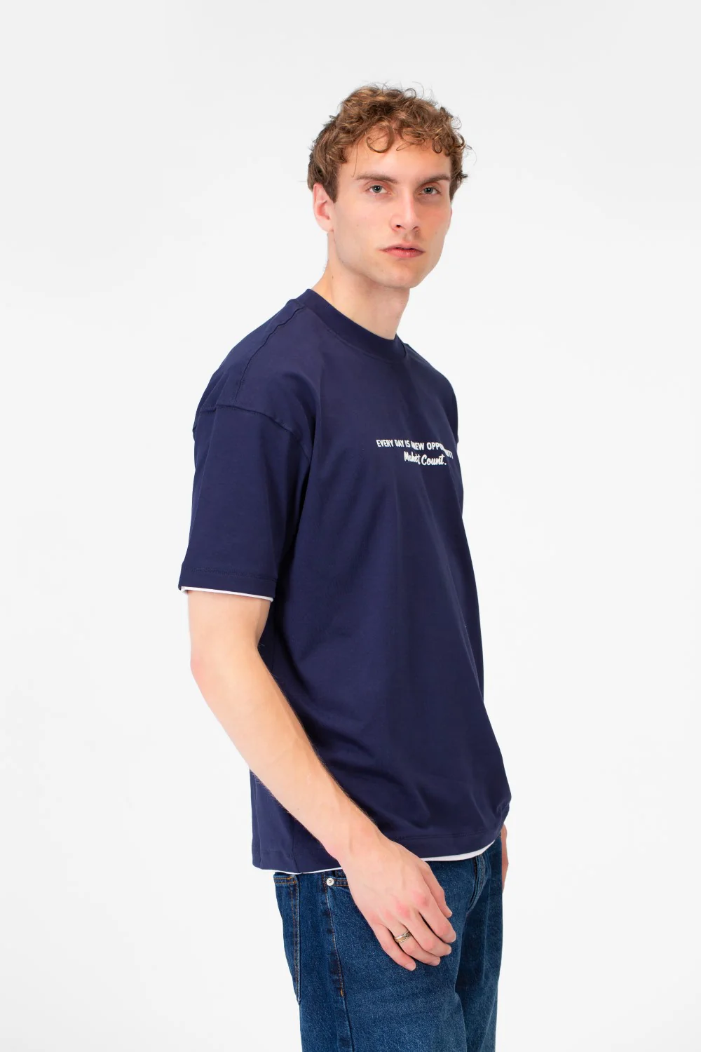 Men's Short-Sleeved Regular Fit T-shirt With Front Text Print And Round Neck - Image 11