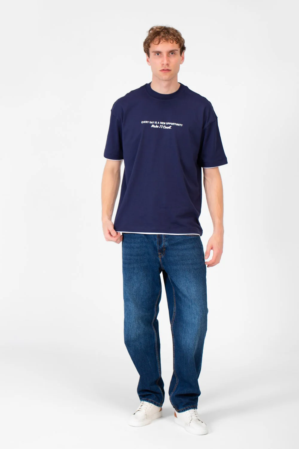 Men's Short-Sleeved Regular Fit T-shirt With Front Text Print And Round Neck - Image 12