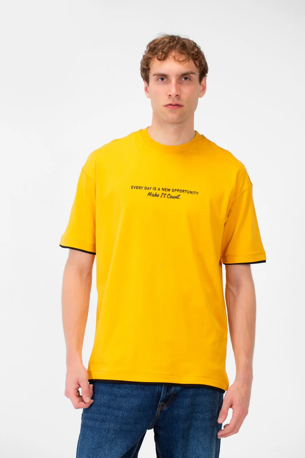 Men's Short-Sleeved Regular Fit T-shirt With Front Text Print And Round Neck - Image 13