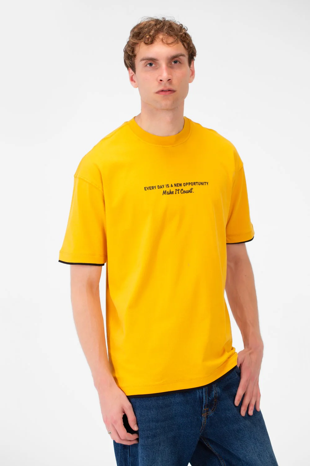 Men's Short-Sleeved Regular Fit T-shirt With Front Text Print And Round Neck - Image 15