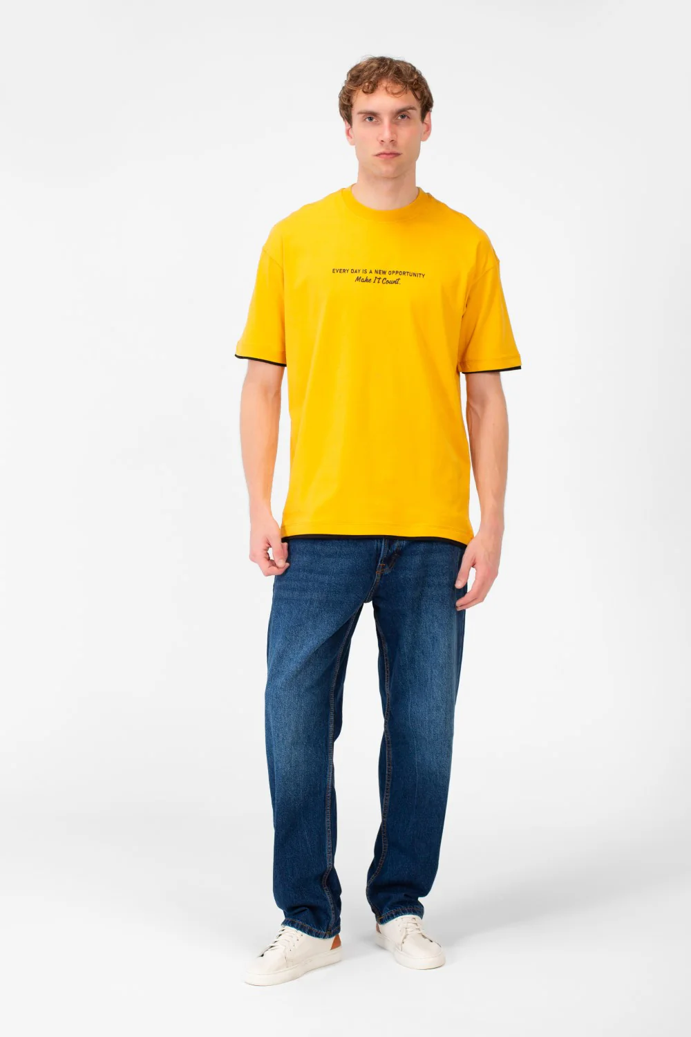 Men's Short-Sleeved Regular Fit T-shirt With Front Text Print And Round Neck - Image 16