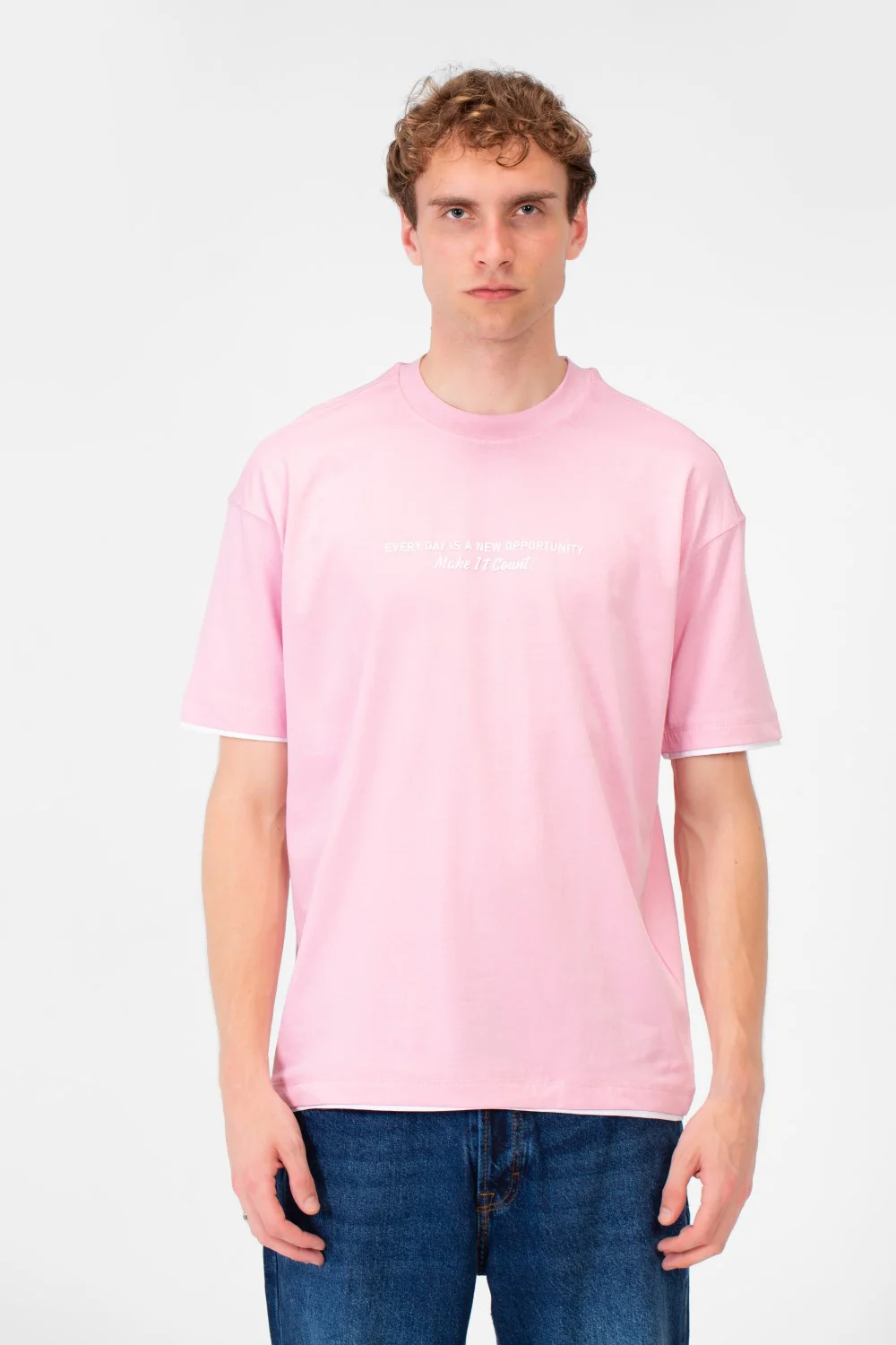 Men's Short-Sleeved Regular Fit T-shirt With Front Text Print And Round Neck - Image 17