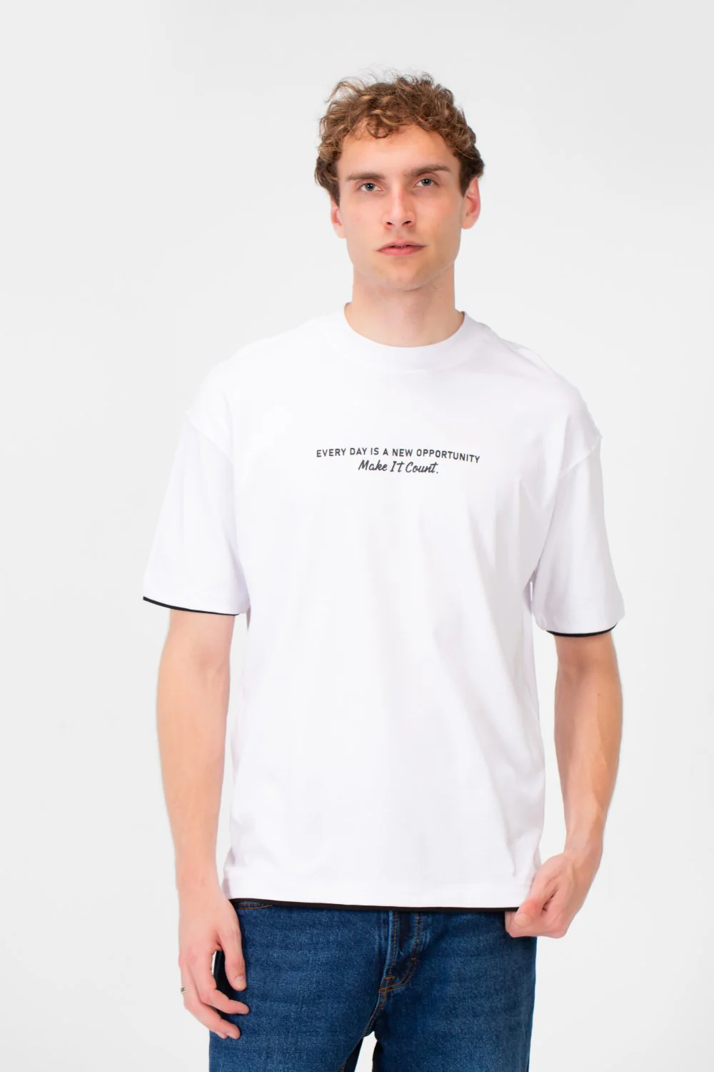 Men's Short-Sleeved Regular Fit T-shirt With Front Text Print And Round Neck - Image 21
