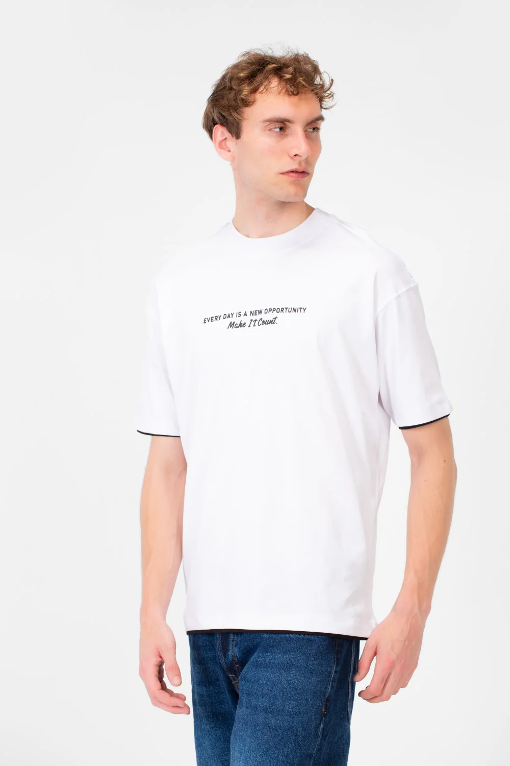 Men's Short-Sleeved Regular Fit T-shirt With Front Text Print And Round Neck - Image 23