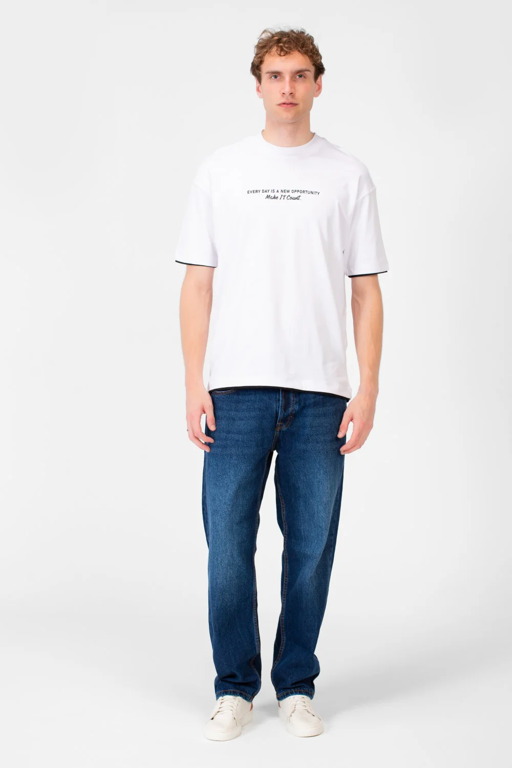 Men's Short-Sleeved Regular Fit T-shirt With Front Text Print And Round Neck - Image 24