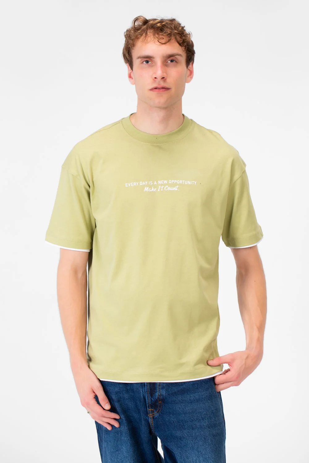 Men's Short-Sleeved Regular Fit T-shirt With Front Text Print And Round Neck - Image 5
