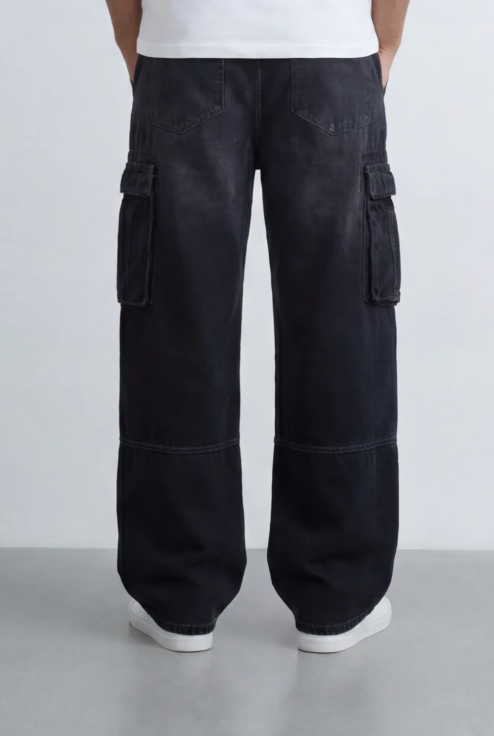 Men's Side Cargo Pockets Vintage-Inspired Acid Wash Baggy Cargo Jeans Pants - Image 2