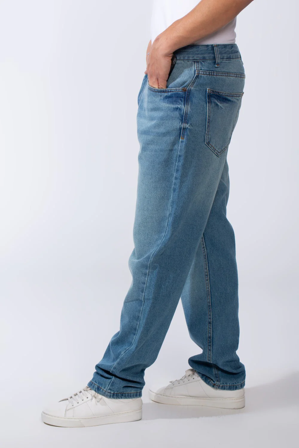 Men's Side Pockets Wide Leg With Fly Buttons Denim Comfy Casual Jeans Pants - Image 3