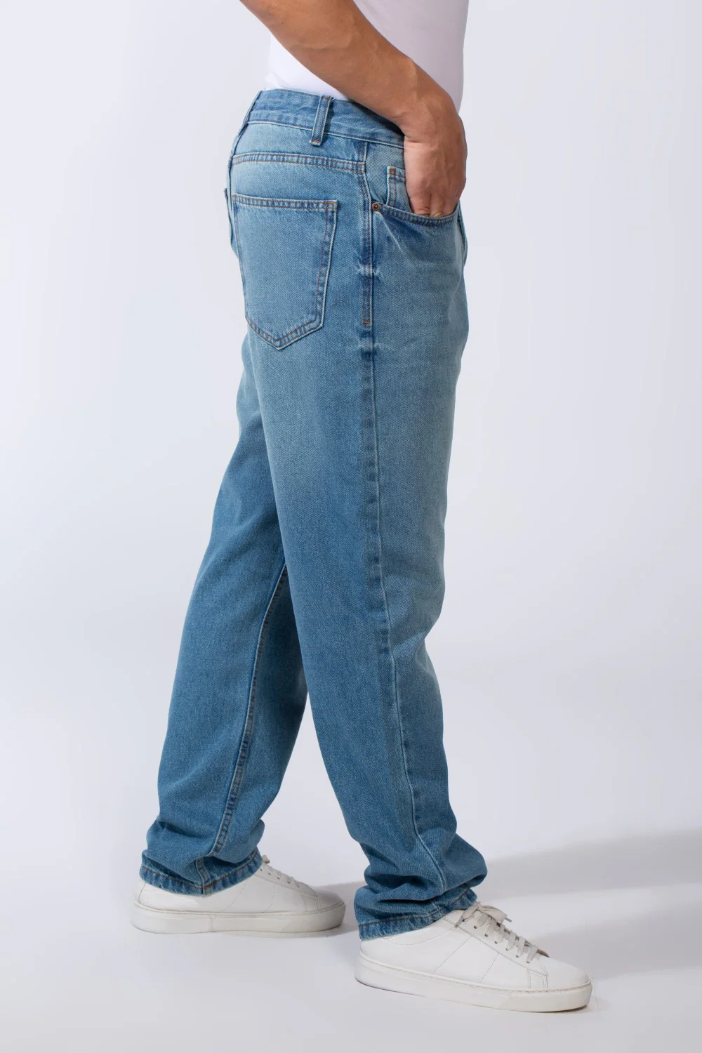 Men's Side Pockets Wide Leg With Fly Buttons Denim Comfy Casual Jeans Pants - Image 4