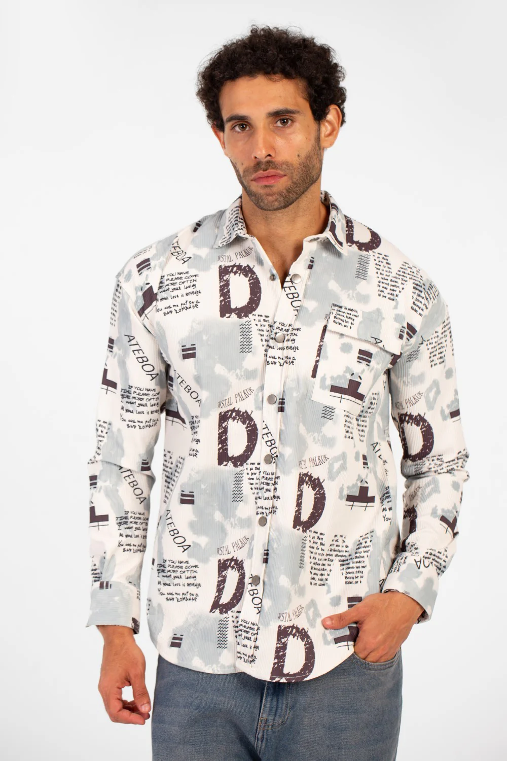 Men's Slim Fit All Over Print Long Sleeve Shirt With Front Pocket - Image 5