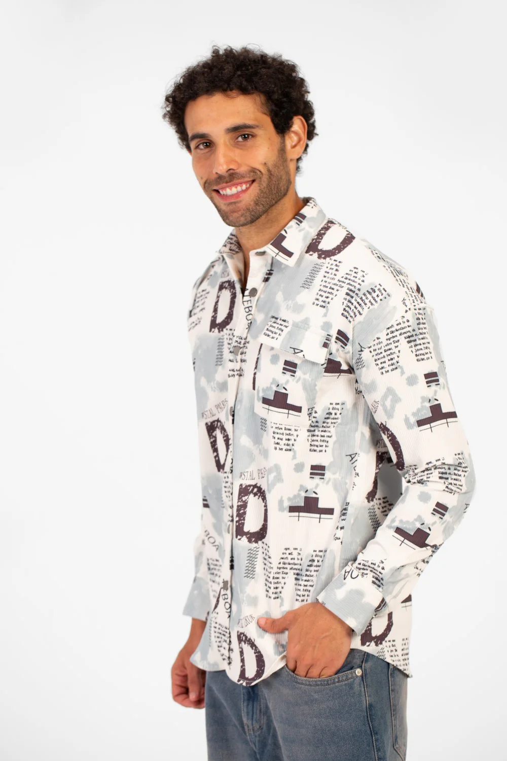 Men's Slim Fit All Over Print Long Sleeve Shirt With Front Pocket - Image 7
