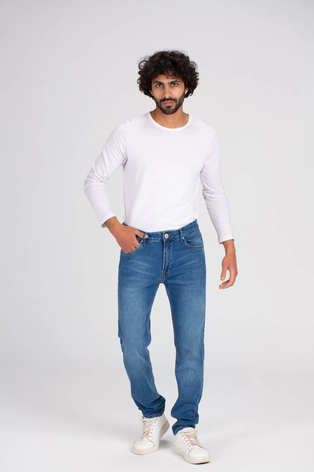 Men's Slim Fit Basic Five Pockets Used Details Jeans Pants