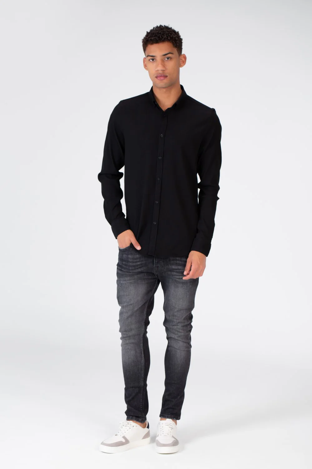 Men's Slim Fit Basic Plain Button Front Shirt - Image 3
