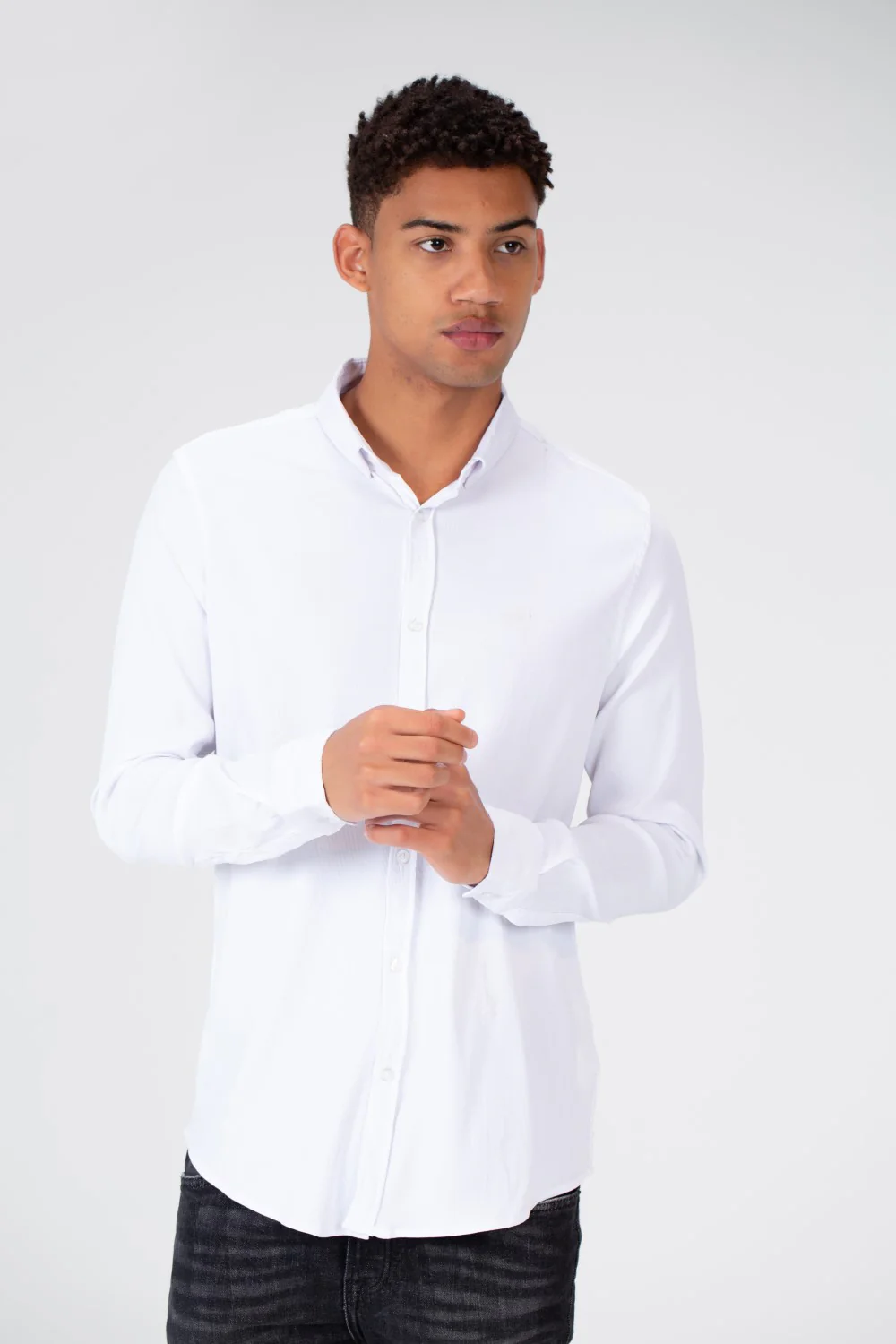 Men's Slim Fit Basic Plain Button Front Shirt - Image 4