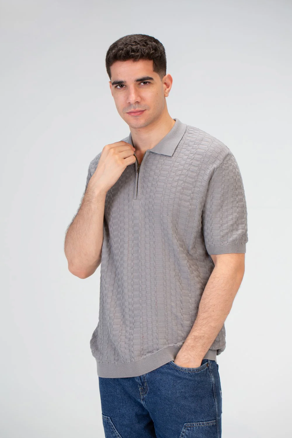Mens Slim Fit Basic Polo Trico T-Shirt With A Unique Cut - Image 3