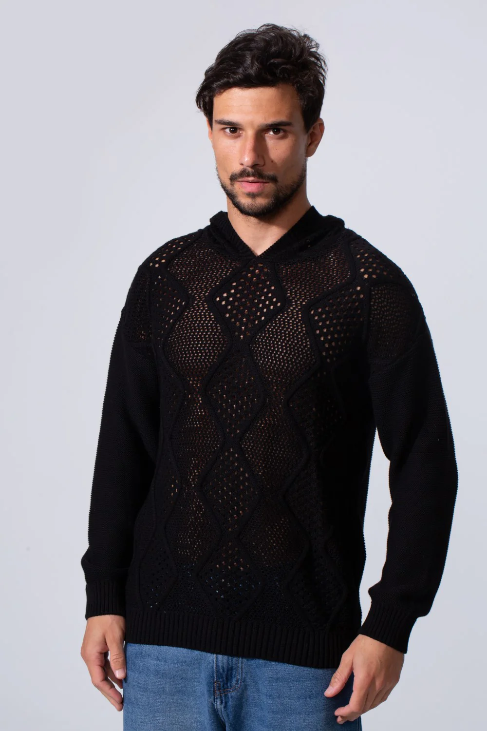 Men's Slim Fit Cotton Transparent Hood Pullover With Long Sleeves