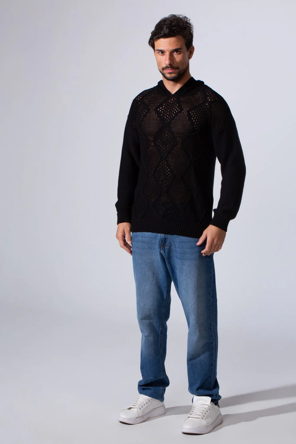 Men's Slim Fit Cotton Transparent Hood Pullover With Long Sleeves - Image 4