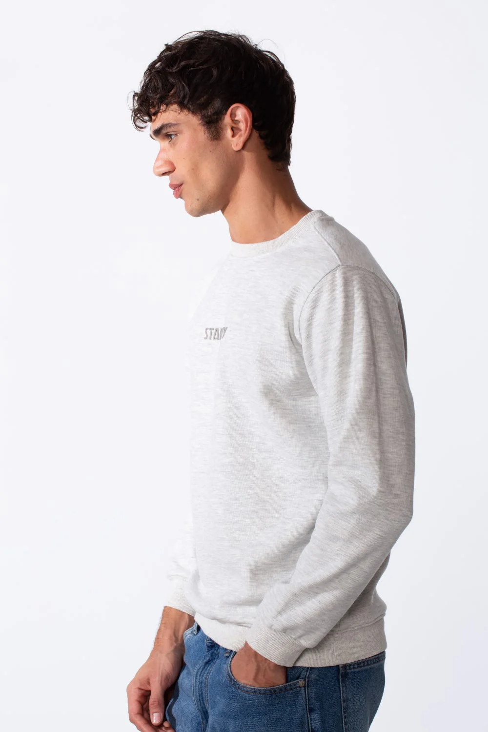 Men's Slim Fit Crew Neck Front Text Print Long Sleeve Sweatshirt - Image 12