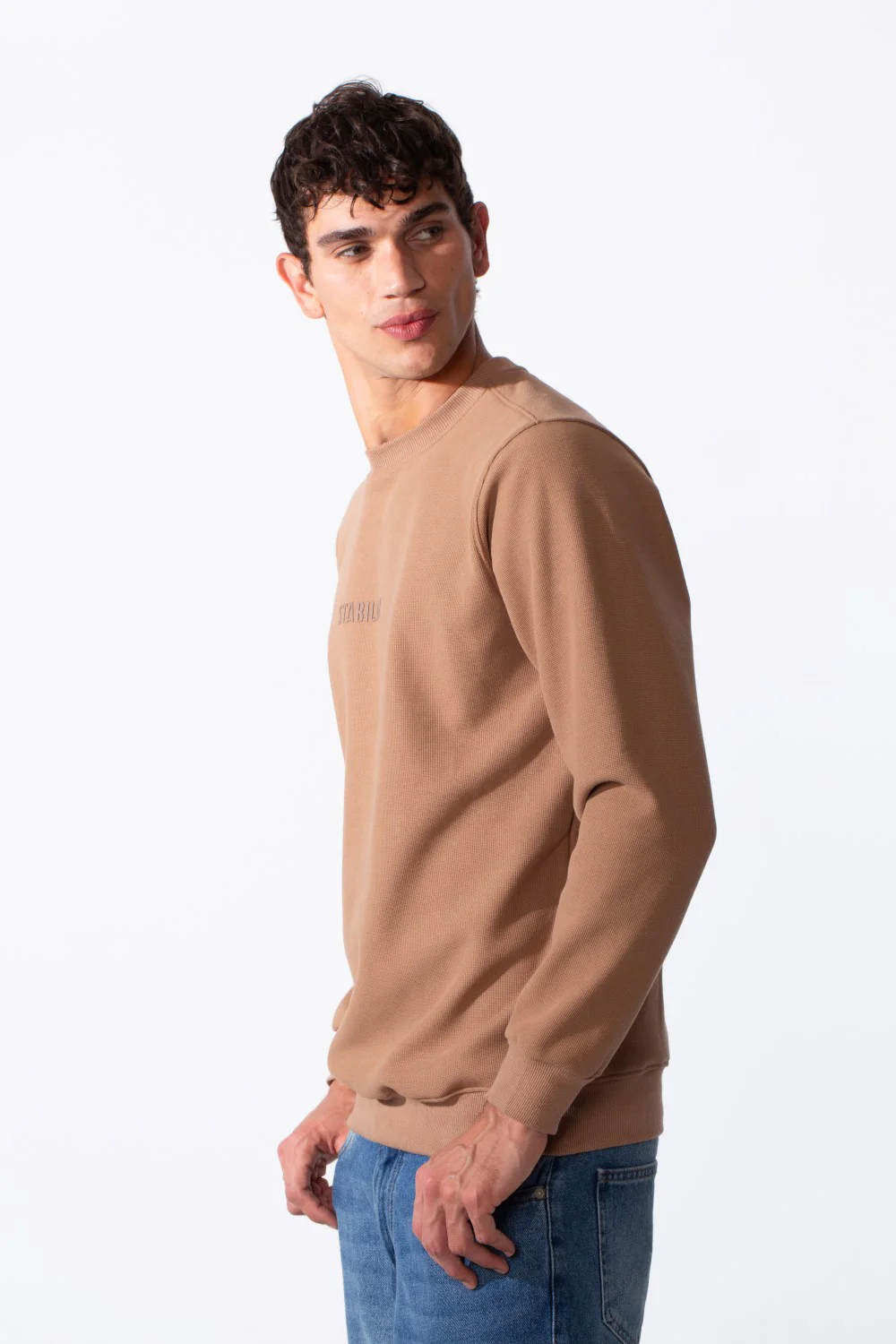 Men's Slim Fit Crew Neck Front Text Print Long Sleeve Sweatshirt - Image 3
