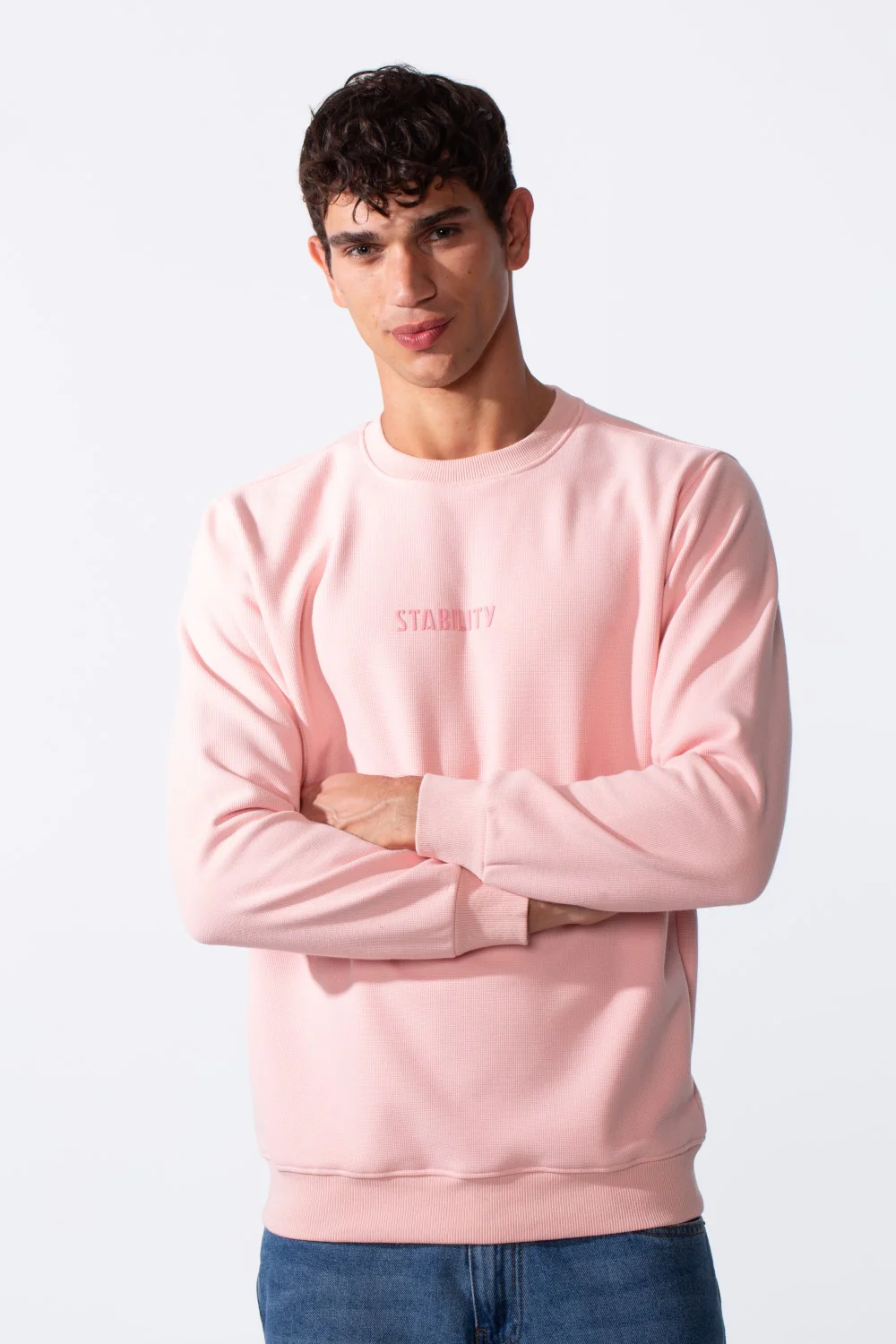 Men's Slim Fit Crew Neck Front Text Print Long Sleeve Sweatshirt - Image 5