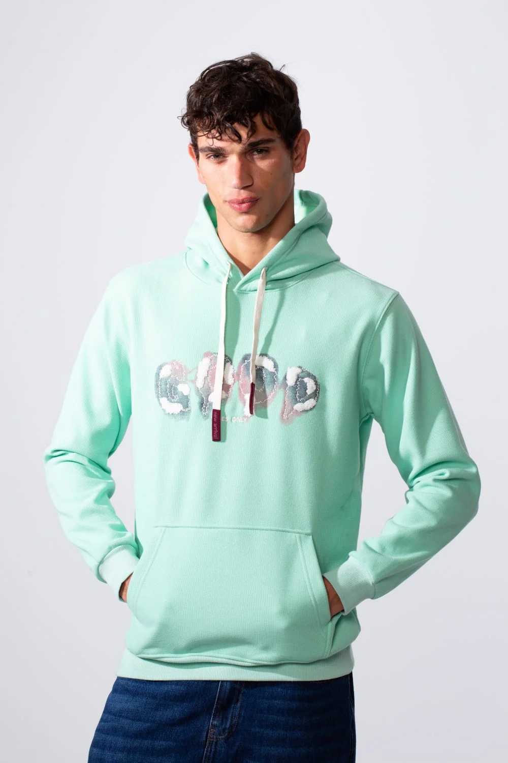 Men's Slim Fit Front Print Hood Sweatshirt With Kangaroo Pocket