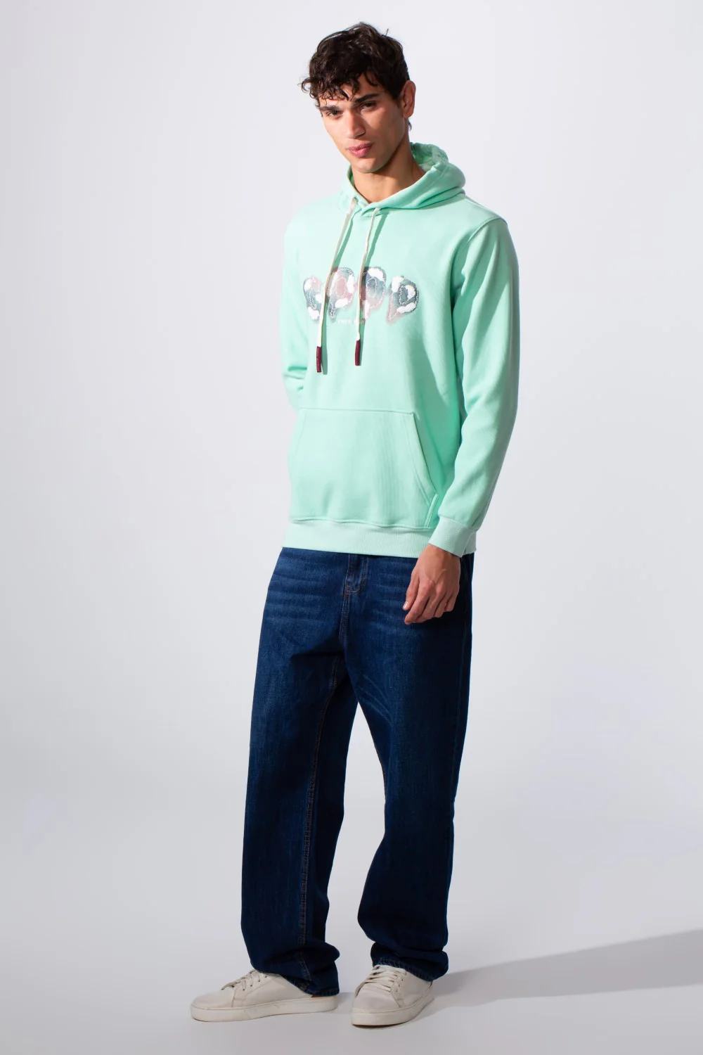 Men's Slim Fit Front Print Hood Sweatshirt With Kangaroo Pocket - Image 3