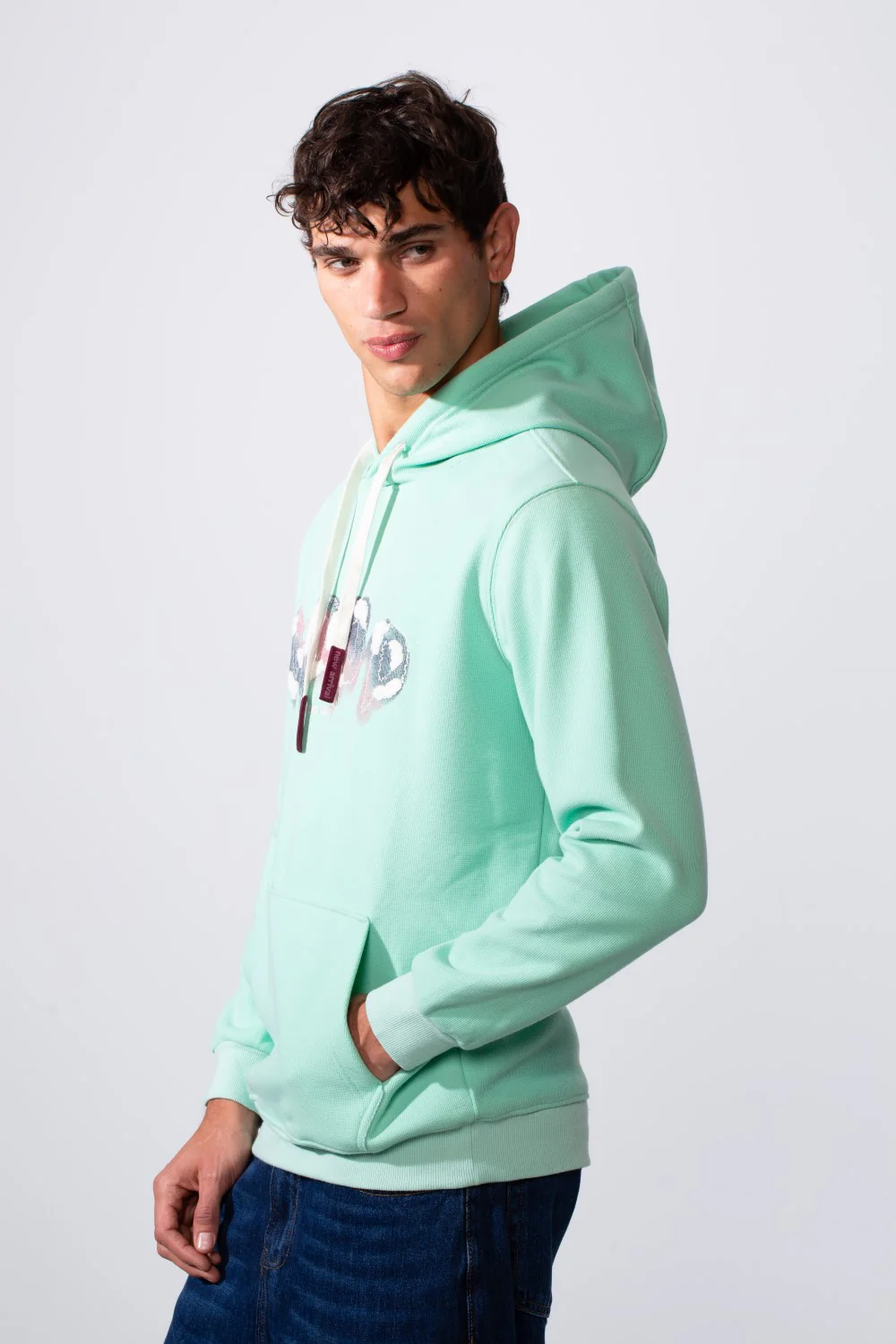 Men's Slim Fit Front Print Hood Sweatshirt With Kangaroo Pocket - Image 4
