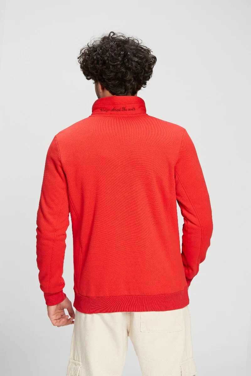 Men's Slim Fit Full Zipper Padded Basic Melton High Neck Sweatshirt - Image 2