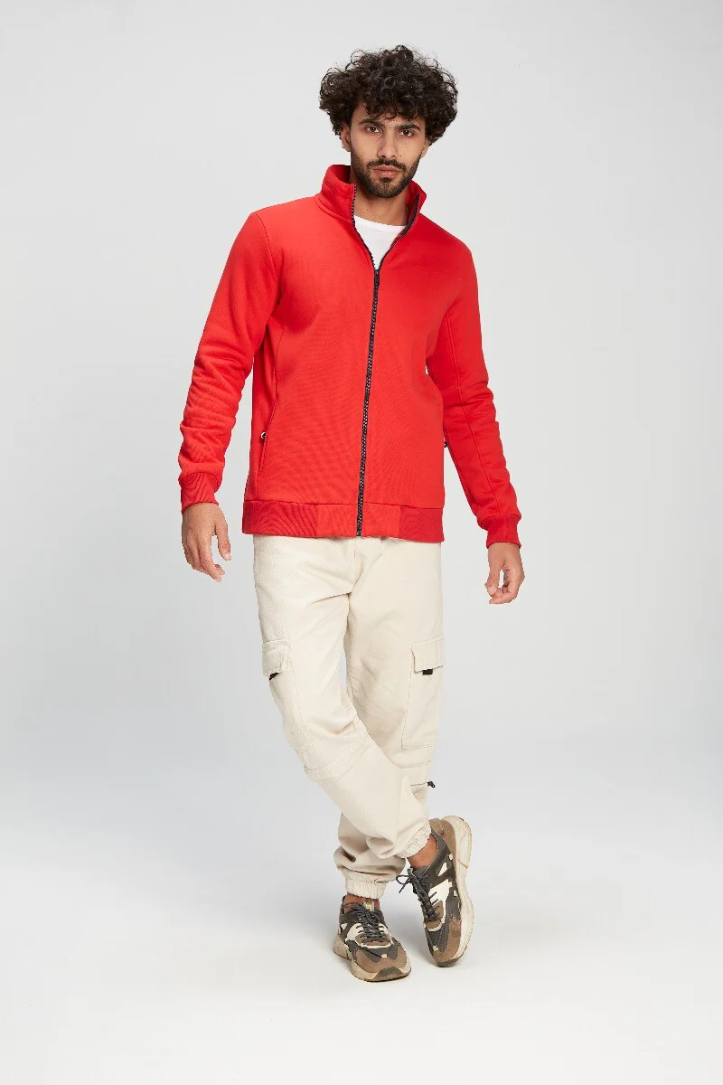 Men's Slim Fit Full Zipper Padded Basic Melton High Neck Sweatshirt - Image 3