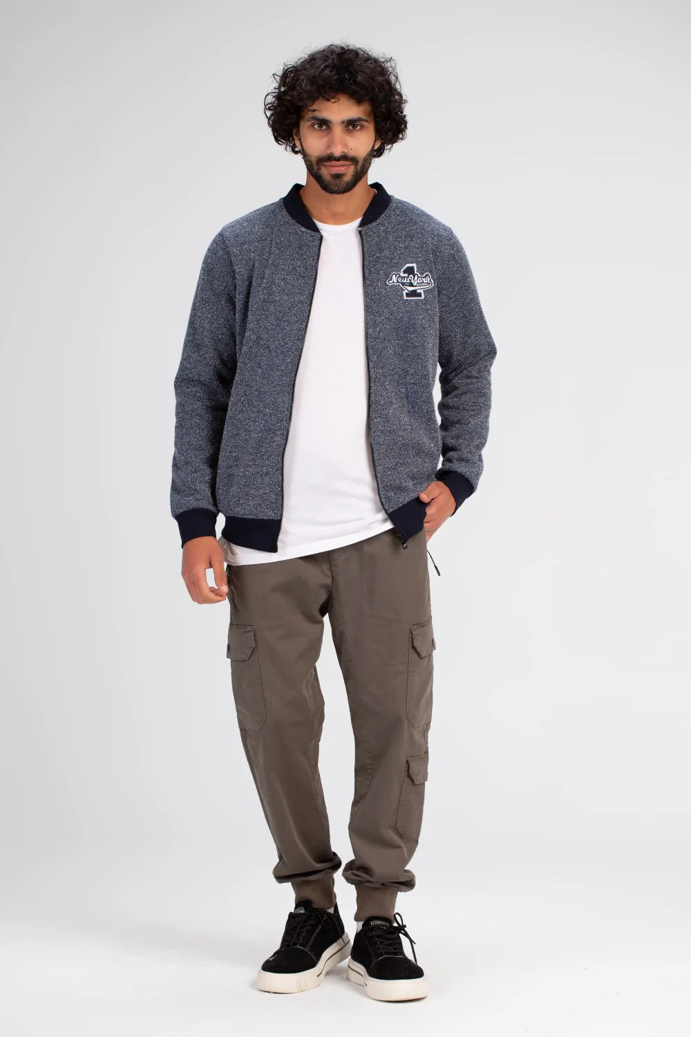 Men's Slim Fit Full Zipper Padded Front Chest Printed Melton Sweatshirt - Image 3