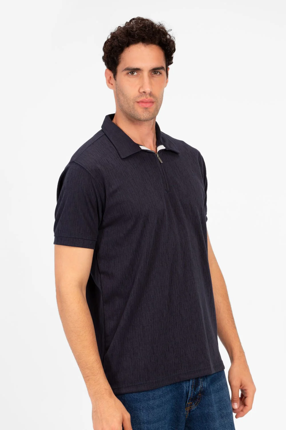 Men's Slim Fit Half Zip Polo T-Shirt - Image 3