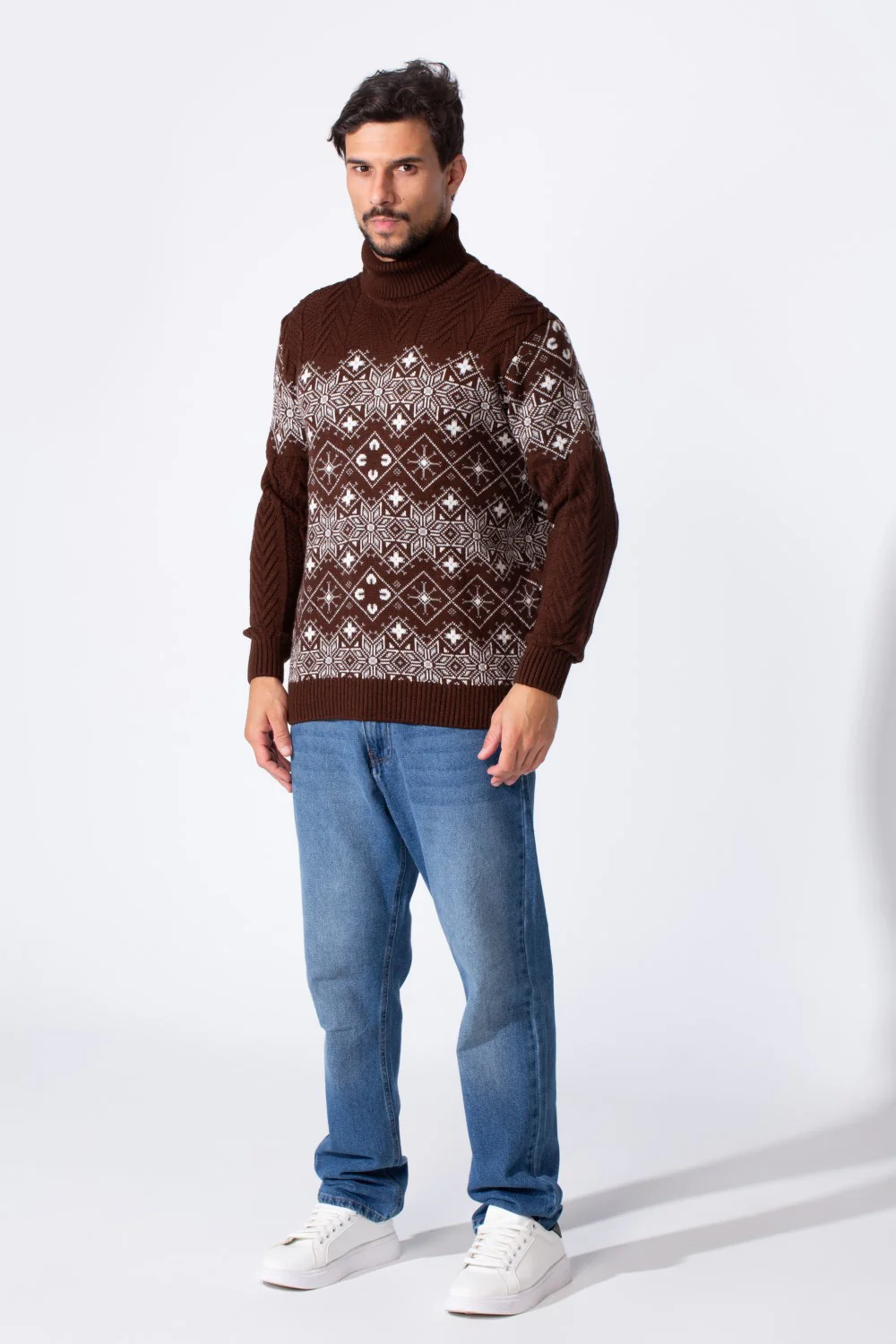 Men's Slim Fit High Neck Printed Long Sleeve Pullover - Image 4