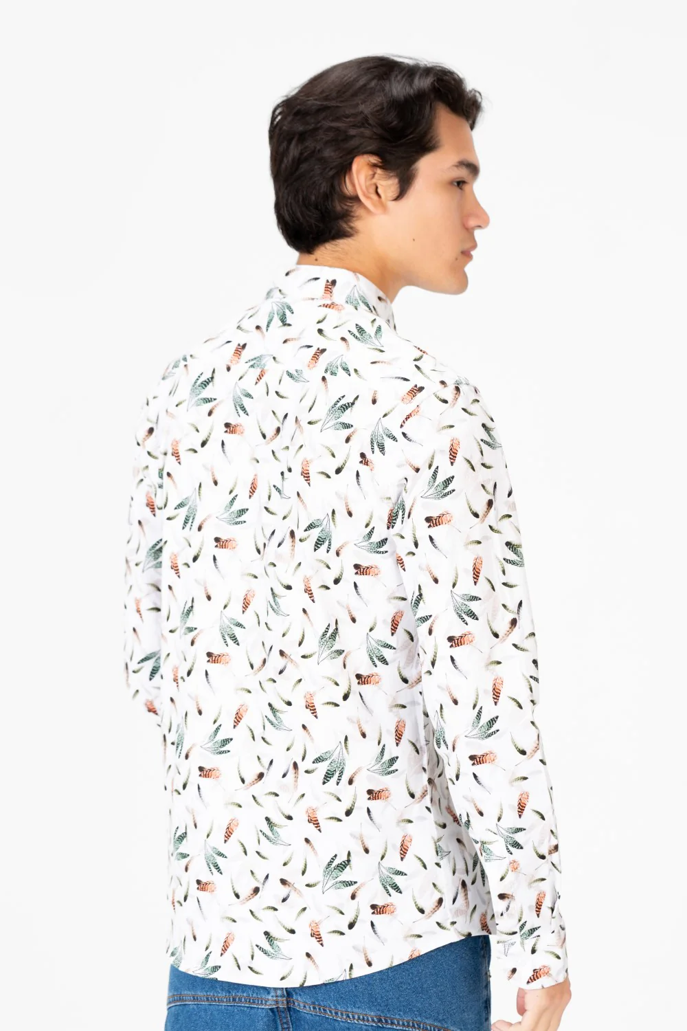 Men's Slim Fit Jakar Poplin Printed Long Sleeve Shirt White - Image 2