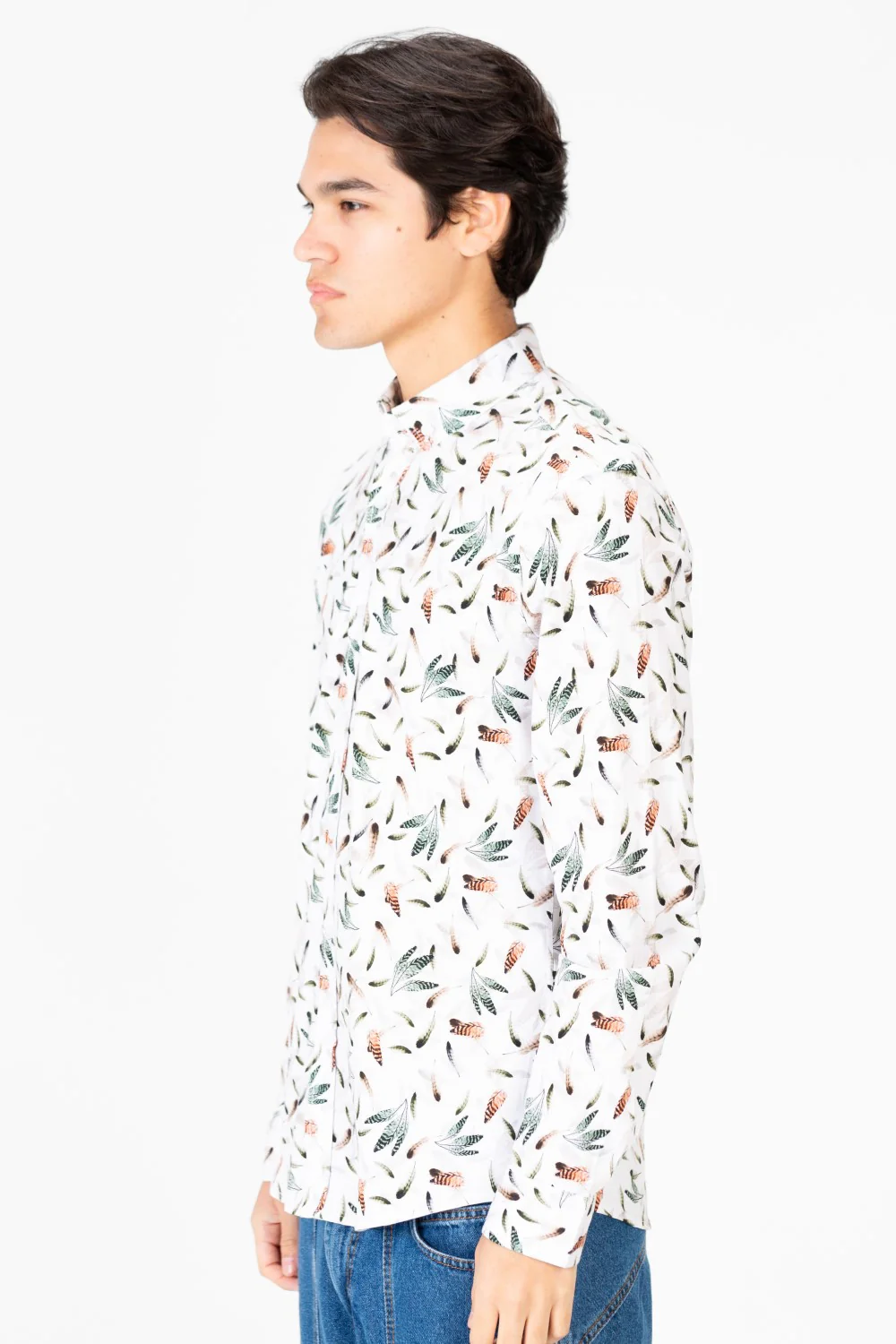 Men's Slim Fit Jakar Poplin Printed Long Sleeve Shirt White - Image 3