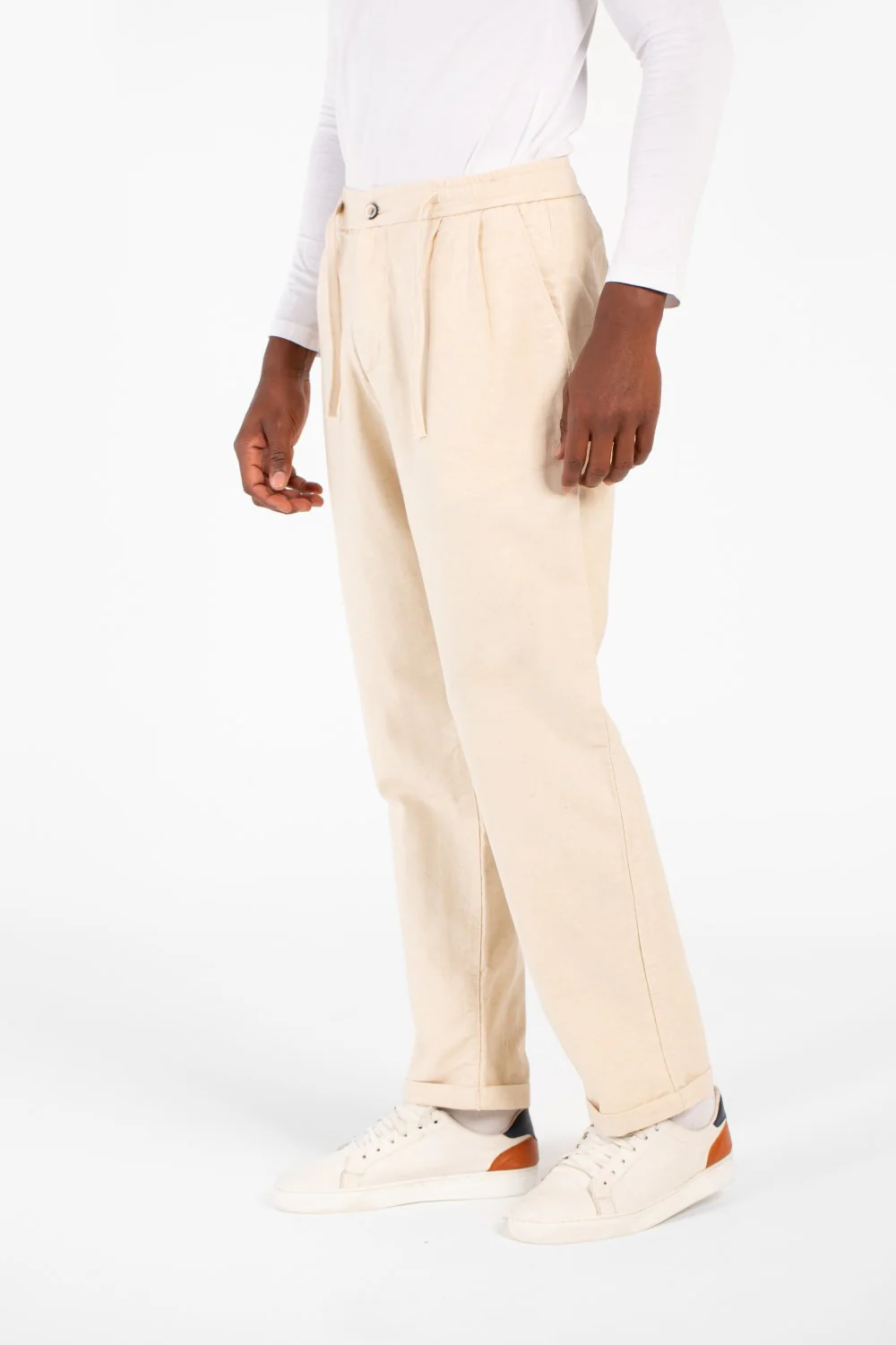 Men's Slim Fit Linen Drawstring Waist Pants High Quality Material With Pockets - Image 4