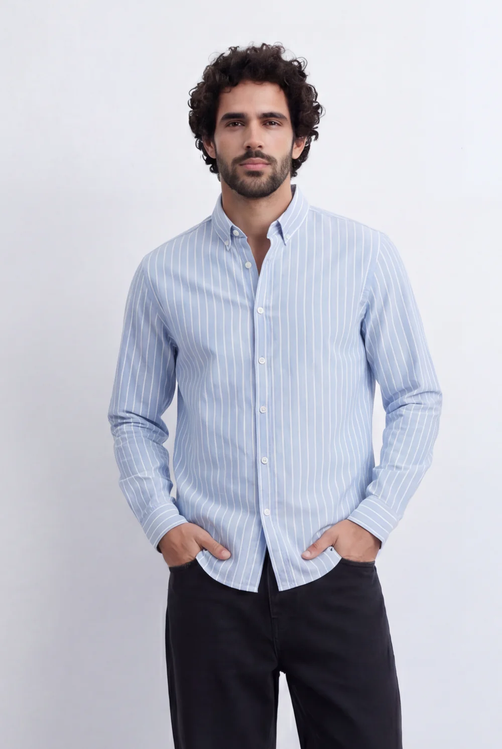 Men's Slim Fit Long Sleeve Striped Shirt Tomato Store Classic Button-Down Smart Casual Everyday Style - Image 13