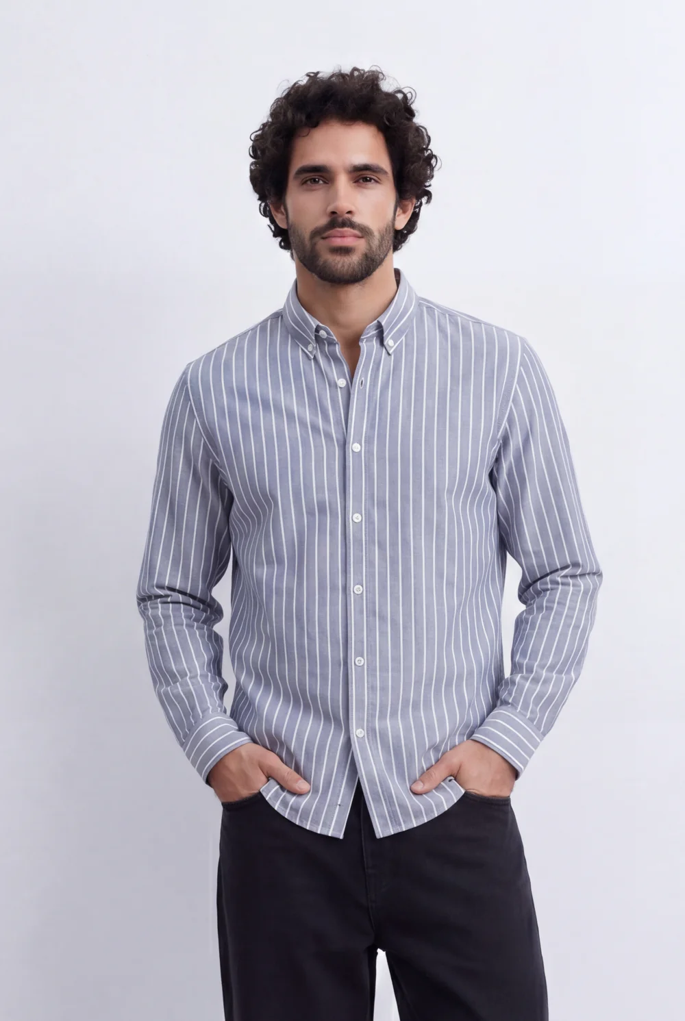 Men's Slim Fit Long Sleeve Striped Shirt Tomato Store Classic Button-Down Smart Casual Everyday Style - Image 17